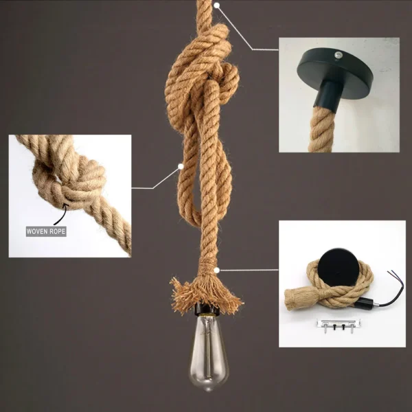 Hemp Rope Pendant Lights Vintage Retro Hanging Lamp E27 AC 85-265V Industrial Decor Home Restaurant Pendant Lamp Edison Hanglamp - Image 2