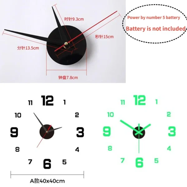 3D Luminous Wall Clock Frameless Acrylic DIY Digital Clock Wall Stickers Mute Clock for Living Room Bedroom Office Wall Decor - Image 2