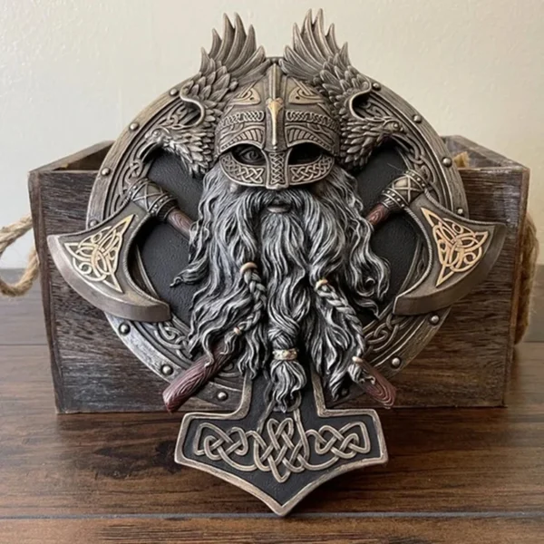 Viking Berserker Plaque Double Axe Nords Resin Wall Mount Medieval Home Furnishings Nordic Style Home Decorations Cool Wall Hang