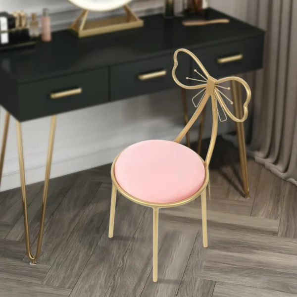 Vanity Stool Chair for Makeup Modern Velvet Butterfly Accent Chair Pink Cute Girls Bow Knot Backrest Chair Bedroom Home Decor - Image 6