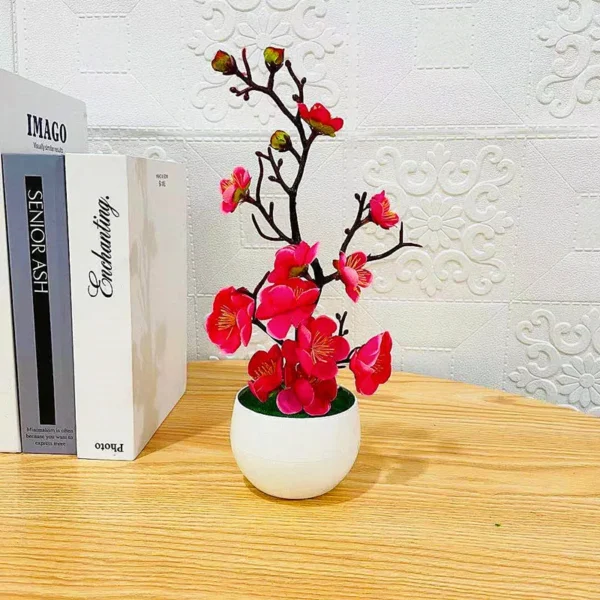 1pc Chinese Style Simulation Wintersweet With Flower Pot, Suitable For Living Room, Cabinet, Table Decoration - Image 4