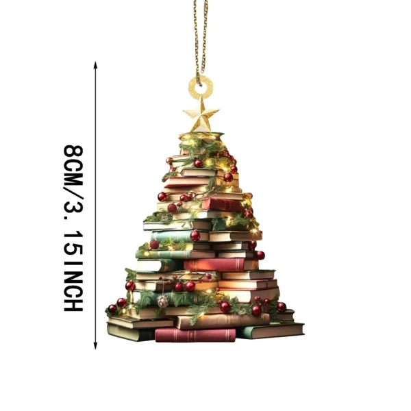 2D Acrylic Flat Printing Books Pendant Home Tree Window Hanging Decor Gift For Book Lovers Creative Book Christmas Tree Ornament - Image 6