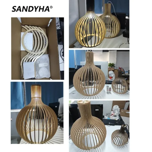 Modern Chinese Restaurant Wooden Art LED Lights Creative Birdcage Living Room Home Decoration Dining Table Lighting Pendant Lamp - Image 5