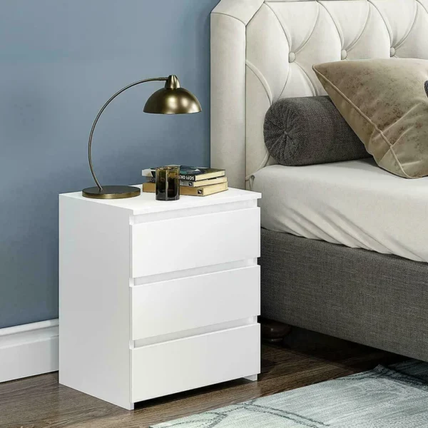 Bedroom Table Night Table Bedside Table White Modern Bedside Table Cabinet Nightstand with 3 Storage Drawers Bedroom Furniture - Image 3