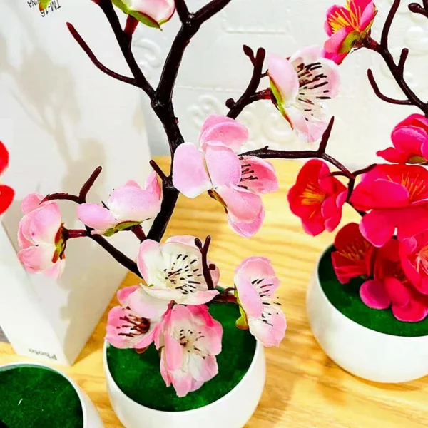 1pc Chinese Style Simulation Wintersweet With Flower Pot, Suitable For Living Room, Cabinet, Table Decoration - Image 3