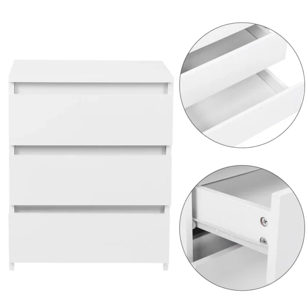 Bedroom Table Night Table Bedside Table White Modern Bedside Table Cabinet Nightstand with 3 Storage Drawers Bedroom Furniture - Image 4