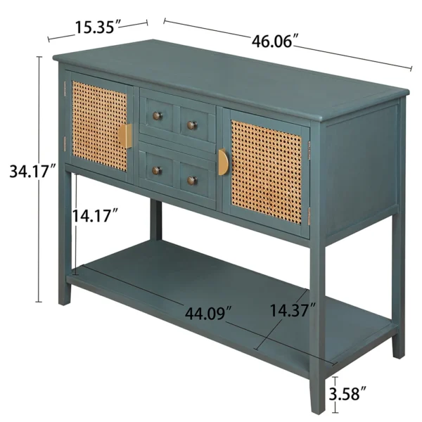 Buffet Cabinet with 2 Storage Drawers,Drawer Chest Cabinets with Open Shelf,Rattan Decorated Doors,Double Wood Doors Chest - Image 3