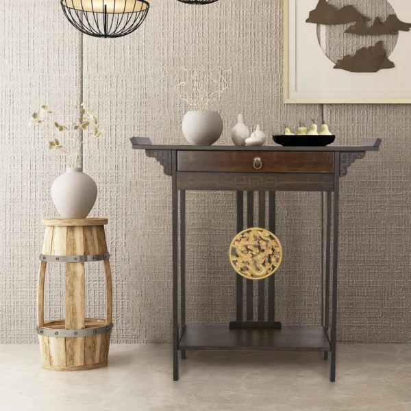 Wisfor Vintage Rustic Console Table Hall Console Table Luxurious Totem Decor with Pull Drawer & Shelf Living Room Furniture - Image 2
