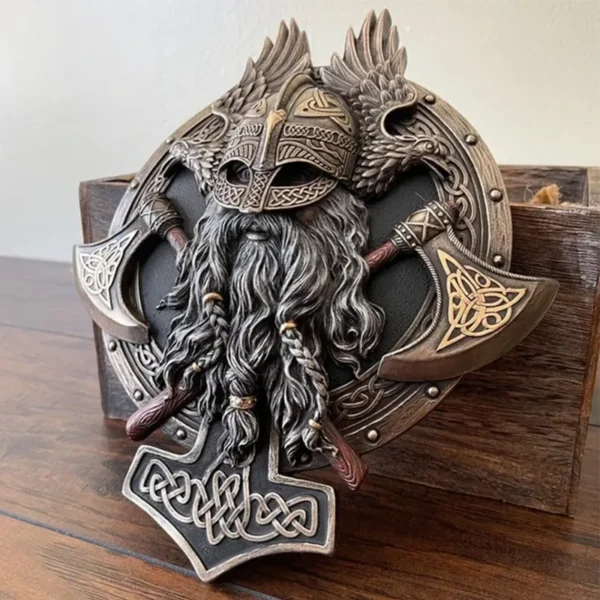 Viking Berserker Plaque Double Axe Nords Resin Wall Mount Medieval Home Furnishings Nordic Style Home Decorations Cool Wall Hang - Image 2