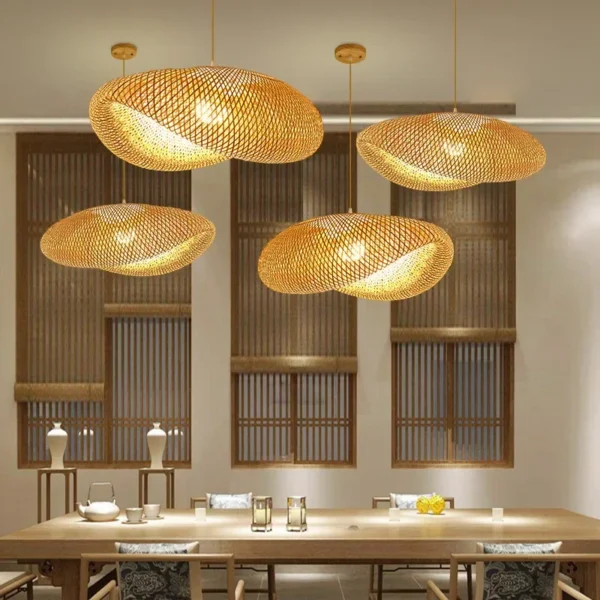 Bamboo Chandelier Pendant Lamp Hanging Wood Ceiling Light Decor LED Chinese Hand Kitted Handmade Lighting for Home Living Room - Image 3