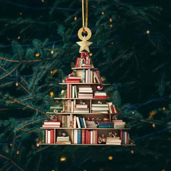 2D Acrylic Flat Printing Books Pendant Home Tree Window Hanging Decor Gift For Book Lovers Creative Book Christmas Tree Ornament - Image 2