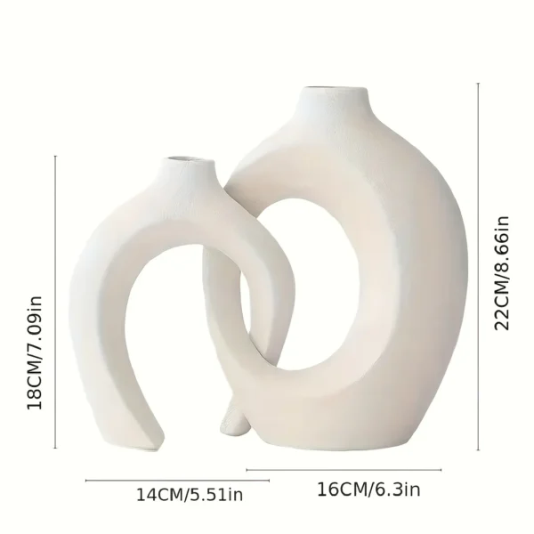 Hollow Nordic Modern Ceramic Vase Set of 2 for Modern Home Decor,Modern Boho Hollow Flower Vases for Living Room Bookshelf - Image 5