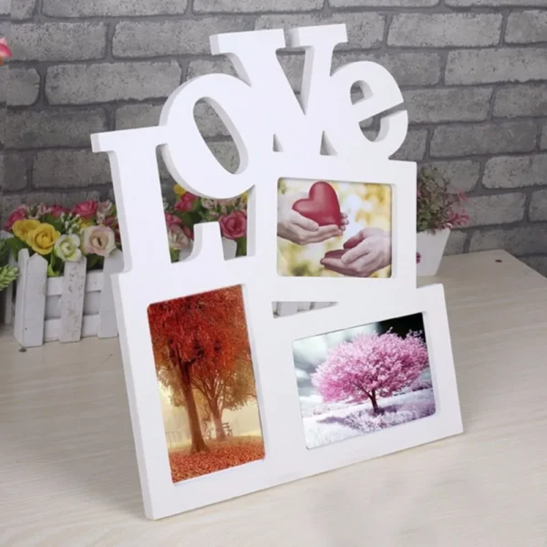 Hot Sale DIY Lovely Hollow Love Wooden Family Photo Picture Frame Rahmen White Base Art Home Decor