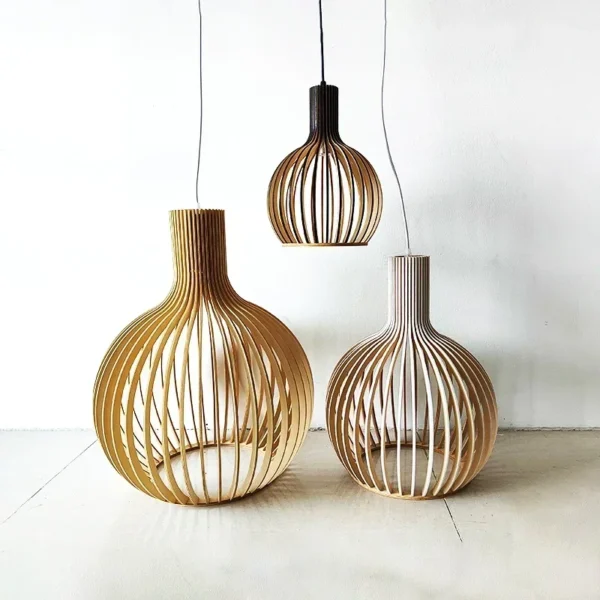 Modern Chinese Restaurant Wooden Art LED Lights Creative Birdcage Living Room Home Decoration Dining Table Lighting Pendant Lamp - Image 2