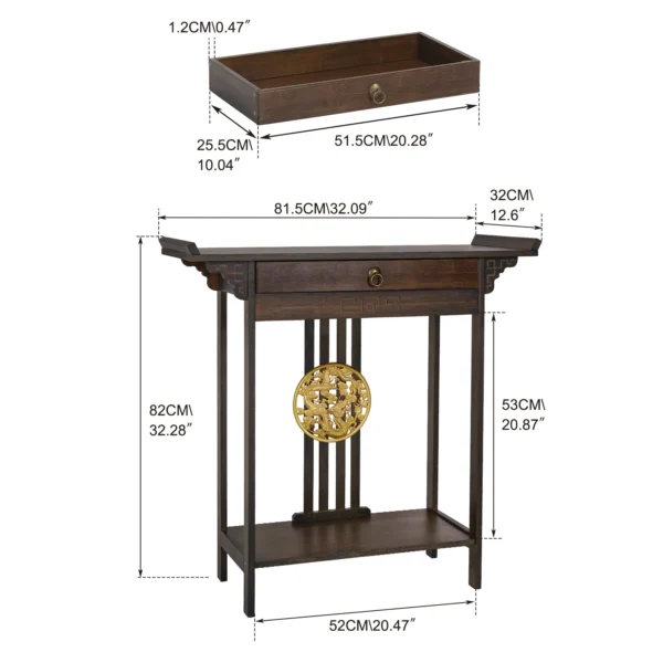 Wisfor Vintage Rustic Console Table Hall Console Table Luxurious Totem Decor with Pull Drawer & Shelf Living Room Furniture - Image 6