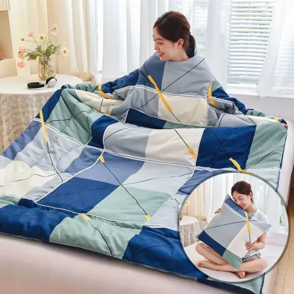 Multifunction Pillow Quilt with Sleeve Winter Warm Thickened Washed Blanket Dormitory Mantle Covered Wearable Quilted Comforters - Image 4