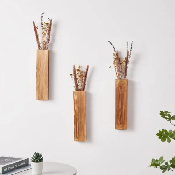 Wood Wall Planter Wall Decor for Artificial Flower Plants Wooden Plant Holders Wall Plant Pocket Vase Hanging for Living Room Be - Image 2