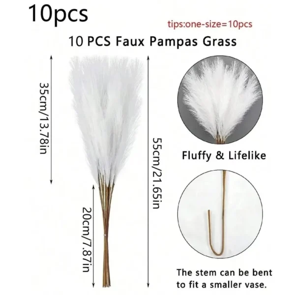 10pcs Faux Pampas Grass, Pampas Grass For Floor Vase, Pampas Grass Decor Tall For Vase Fillers, Boho Rustic Farmhouse Home Decor - Image 4