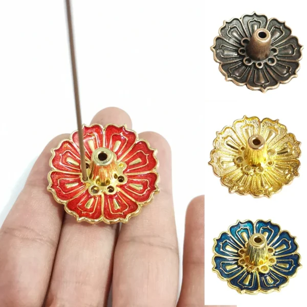 Lotus Alloy Incense Burner Stick Holder Home Buddhism Line Incense Plate Sandalwood Coil Base Temples Home Fragrance Decoration