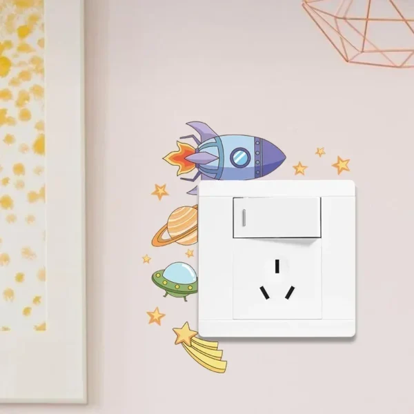 Space Planet Rocket Light Switch Sticker Coverfor home decor Vinyl Living Room background decals Cartoon Wall Stickers Wallpaper - Image 6