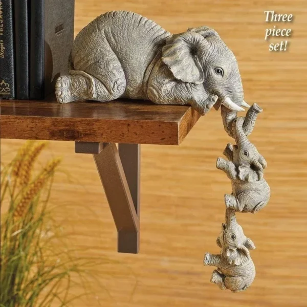 Home Furnishing Gift Living Room Decorations Lucky Statue 3Pcs/Set Cute Elephant Figurines Holding Baby Resin Crafts - Image 2