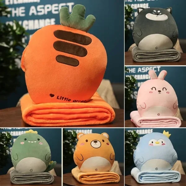 Cute Cushion Blanket 3 in1 Stuffed Hand Warmer Bag Cartoon Animal Pillow Blanket Home Car Travel Pillow for Children Girl Gift - Image 2