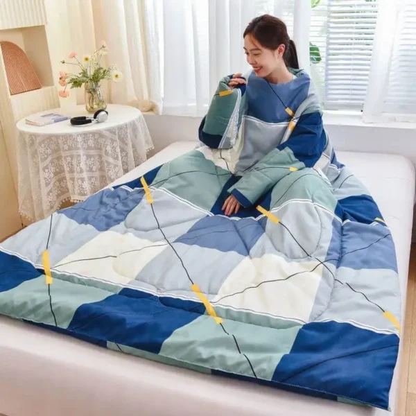 Multifunction Pillow Quilt with Sleeve Winter Warm Thickened Washed Blanket Dormitory Mantle Covered Wearable Quilted Comforters