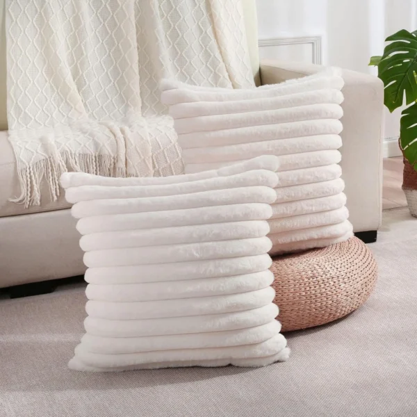 Faux Rabbit Fur Square Cushion Cover Big Thick Striped Super Soft Solid Color Pillow Cover 45x45cm Sofa Decor Cushion Cover - Image 2