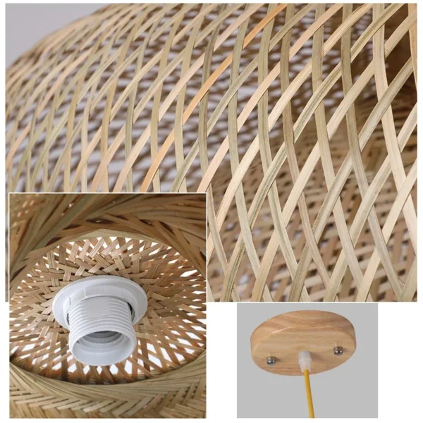 Bamboo Chandelier Pendant Lamp Hanging Wood Ceiling Light Decor LED Chinese Hand Kitted Handmade Lighting for Home Living Room - Image 5