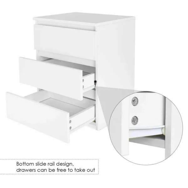 Bedroom Table Night Table Bedside Table White Modern Bedside Table Cabinet Nightstand with 3 Storage Drawers Bedroom Furniture - Image 2