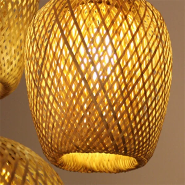 Bamboo Weaving Chandelier Lamp Handmade Pendant Lights Hanging LED Ceiling Fixtures Rattan Woven Home Bedroom Office Decors - Image 6