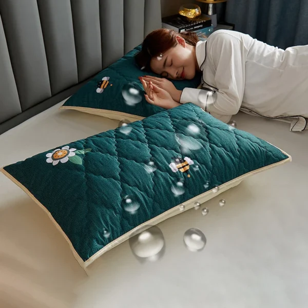 Northern Europe double-deck Pillowcase Waterproof Anti-Mite Anti-Bacterial Quilted Cotton Pillow Case Bedroom Home Decoration - Image 3