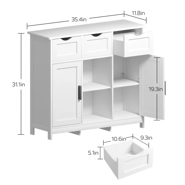 White Wooden Floor Storage Cabinet with Drawers and Shelves,Accent Cabinet for Living Room,Bedroom,Bathroom Furniture Home Decor - Image 6