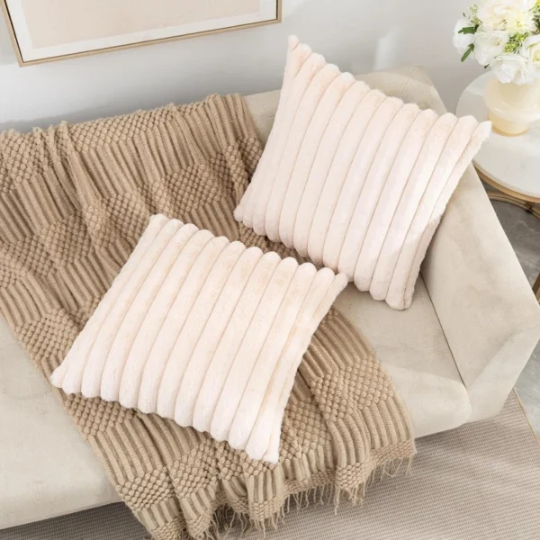 Faux Rabbit Fur Square Cushion Cover Big Thick Striped Super Soft Solid Color Pillow Cover 45x45cm Sofa Decor Cushion Cover - Image 3