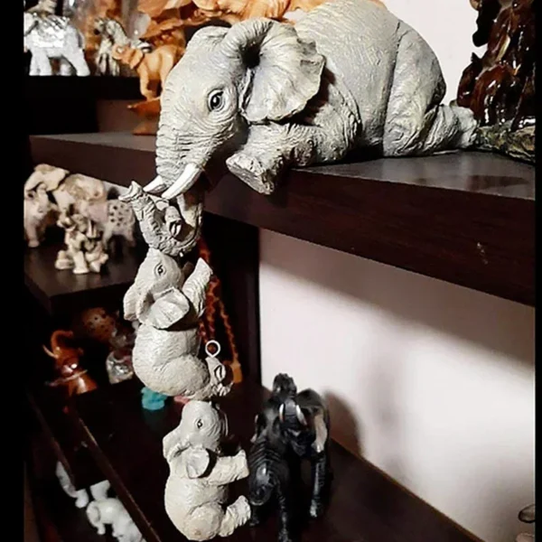 Home Furnishing Gift Living Room Decorations Lucky Statue 3Pcs/Set Cute Elephant Figurines Holding Baby Resin Crafts - Image 4