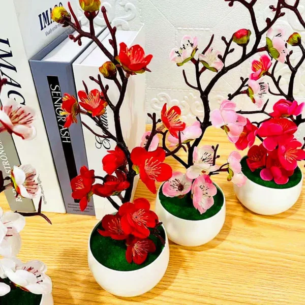 1pc Chinese Style Simulation Wintersweet With Flower Pot, Suitable For Living Room, Cabinet, Table Decoration - Image 2