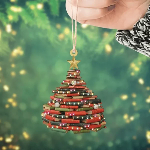 2D Acrylic Flat Printing Books Pendant Home Tree Window Hanging Decor Gift For Book Lovers Creative Book Christmas Tree Ornament - Image 3