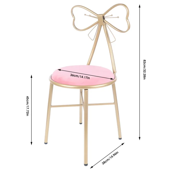 Vanity Stool Chair for Makeup Modern Velvet Butterfly Accent Chair Pink Cute Girls Bow Knot Backrest Chair Bedroom Home Decor - Image 3