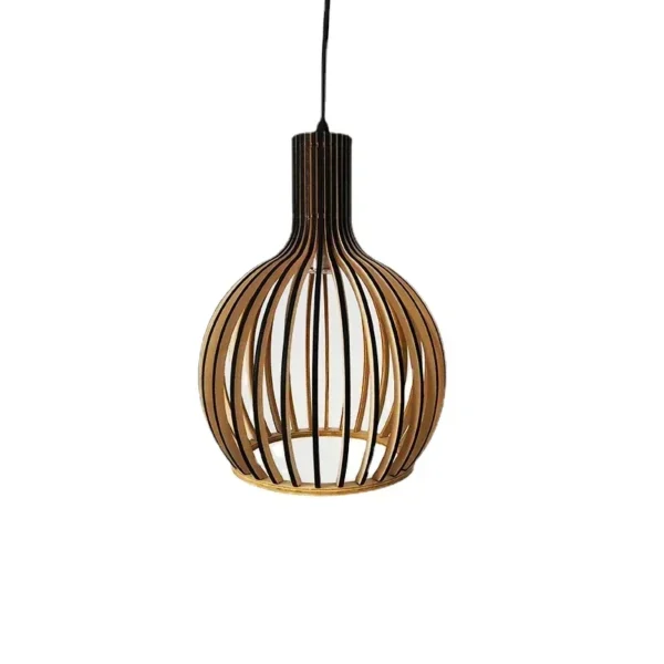 Modern Chinese Restaurant Wooden Art LED Lights Creative Birdcage Living Room Home Decoration Dining Table Lighting Pendant Lamp - Image 3