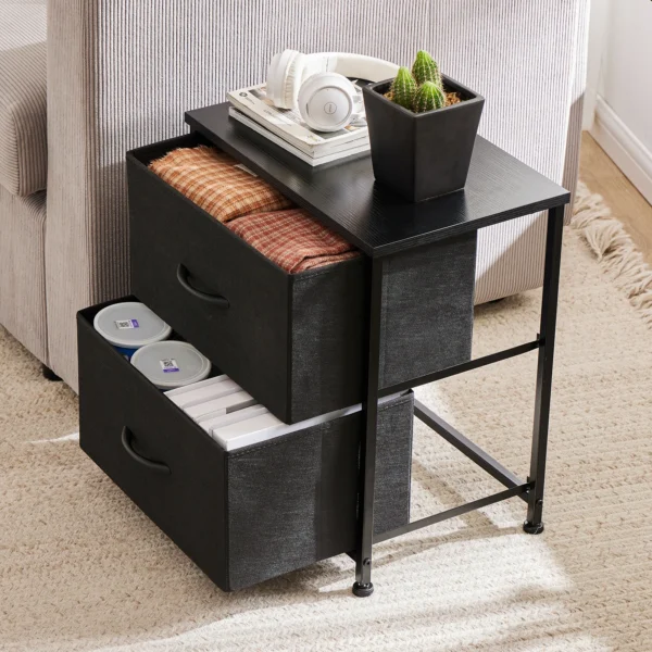 JHK Nightstand For Bedroom With 2 Fabric Drawers Bedside Sofa Table With Storage Closet Chest Clothes Display Cabinet Furniture - Image 3