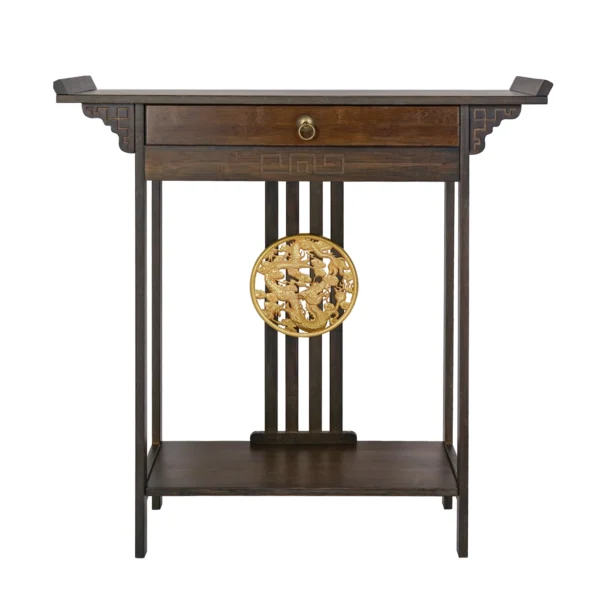 Wisfor Vintage Rustic Console Table Hall Console Table Luxurious Totem Decor with Pull Drawer & Shelf Living Room Furniture - Image 4