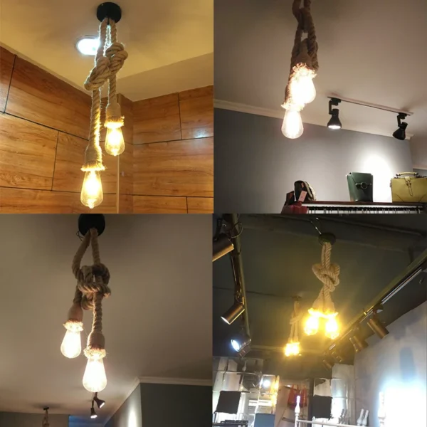 Retro Hemp Rope Pendant Light AC90-260V Vintage E27 LED Light Bulb Pendant Lamp Industrial Lamp Loft Home For Decor HangLamp - Image 5