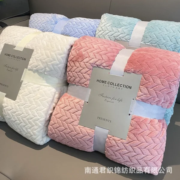 Coral fleece blanket wheat ear pattern blanket air conditioning blanket thick nap blanket single double fleece bed sheet - Image 3