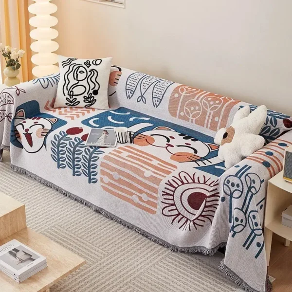 Cartoon Sofa Cover Double Use Beds Blanekets Throw Blanket Picnic Mat With Tassel Sofa Bed Universal Decorative - Image 2