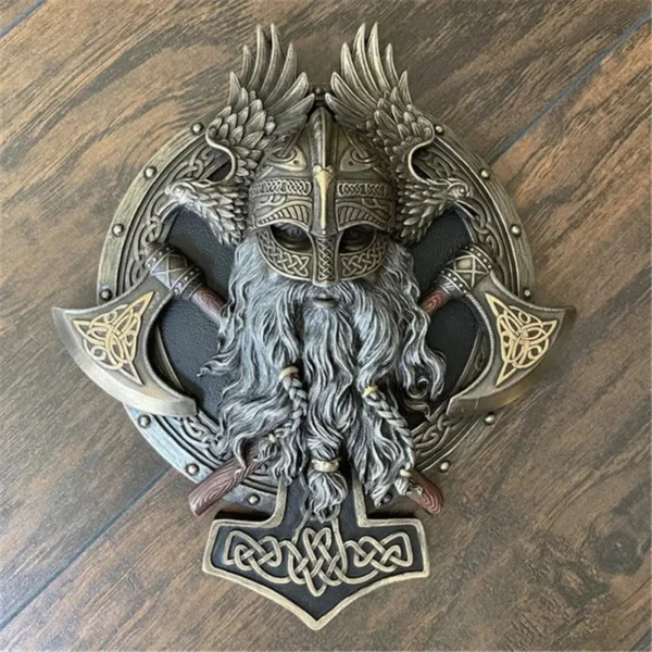 Viking Berserker Plaque Double Axe Nords Resin Wall Mount Medieval Home Furnishings Nordic Style Home Decorations Cool Wall Hang - Image 4