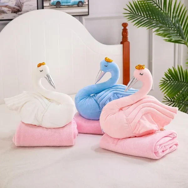 Baby Pillow Swan Pillow And Blanket Two In One Stuffed Toy Infant Plush Blanket Children's Room Decoration Kids Swan Bolster - Image 3