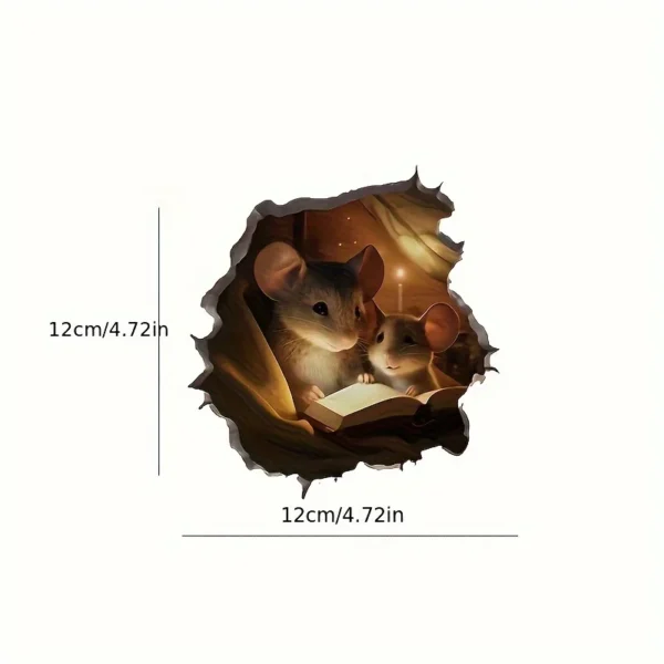 3D Reading Mouse Wall Stickers Cute Cartoon Animal Pattern Vinyl Decals Living Room Bedroom Bathroom Office Home Decoration - Image 3