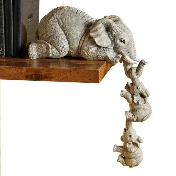 Home Furnishing Gift Living Room Decorations Lucky Statue 3Pcs/Set Cute Elephant Figurines Holding Baby Resin Crafts - Image 5