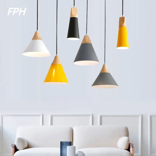 Modern Wood Pendant Lights LED E27 Hanglamp Colorful Pendant Lamps For Restaurant Bar Lighting luminaire Coffee Home Decoration