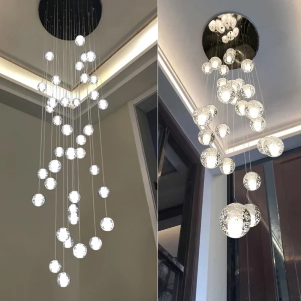 Dropshipping Staircase Pendant Lights Crystal Bubble Ball Long Cable Hanging Droplight for Villa Bar Lobby Restaurant Home Decor - Image 3